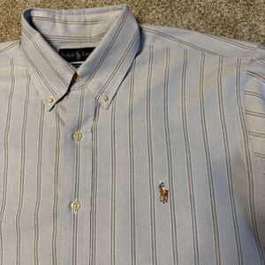 Ralph Lauren Mens Large Classic Fit Short Sleeve Button Down Seersucker Stripe